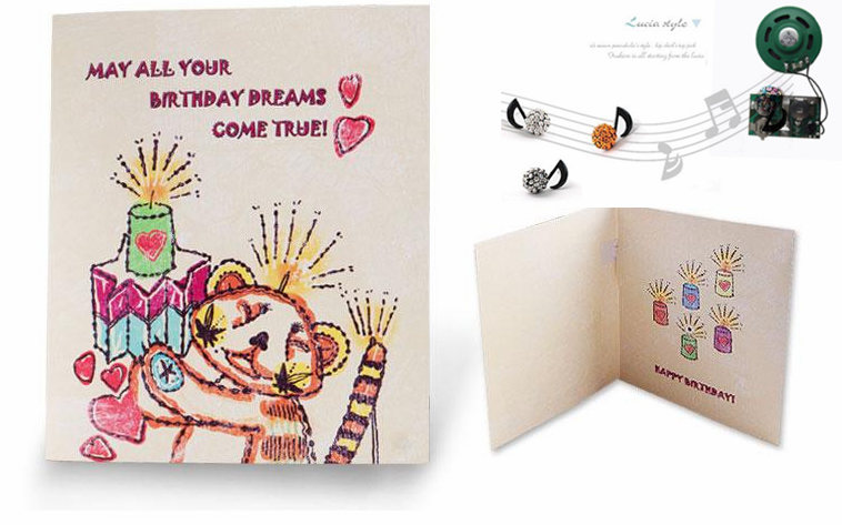 Newest Birthday Music greeting card with Led LIghts Facotry Design 